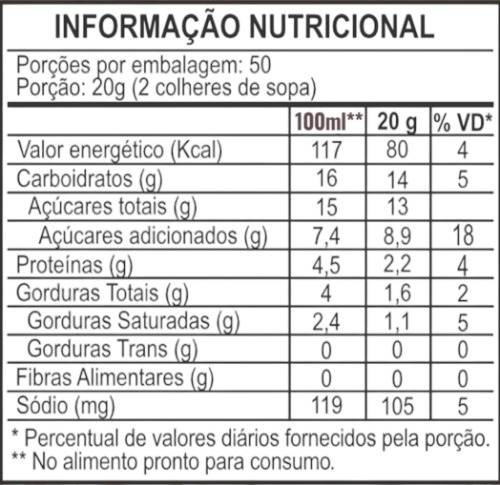 tabela nutricional cappuccino polvere doro